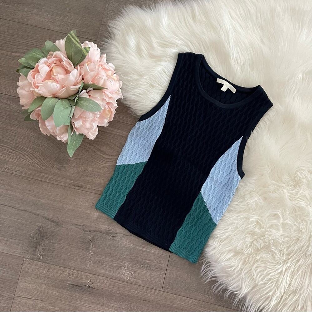 Jonathan Simkhai Navy Color Block Textured Short … - image 2